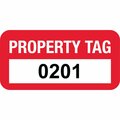 Lustre-Cal Property ID Label PROPERTY TAG Polyester Dark Red 1.50in x 0.75in  Serialized 0201-0300, 100PK 253772Pe1Rd0201